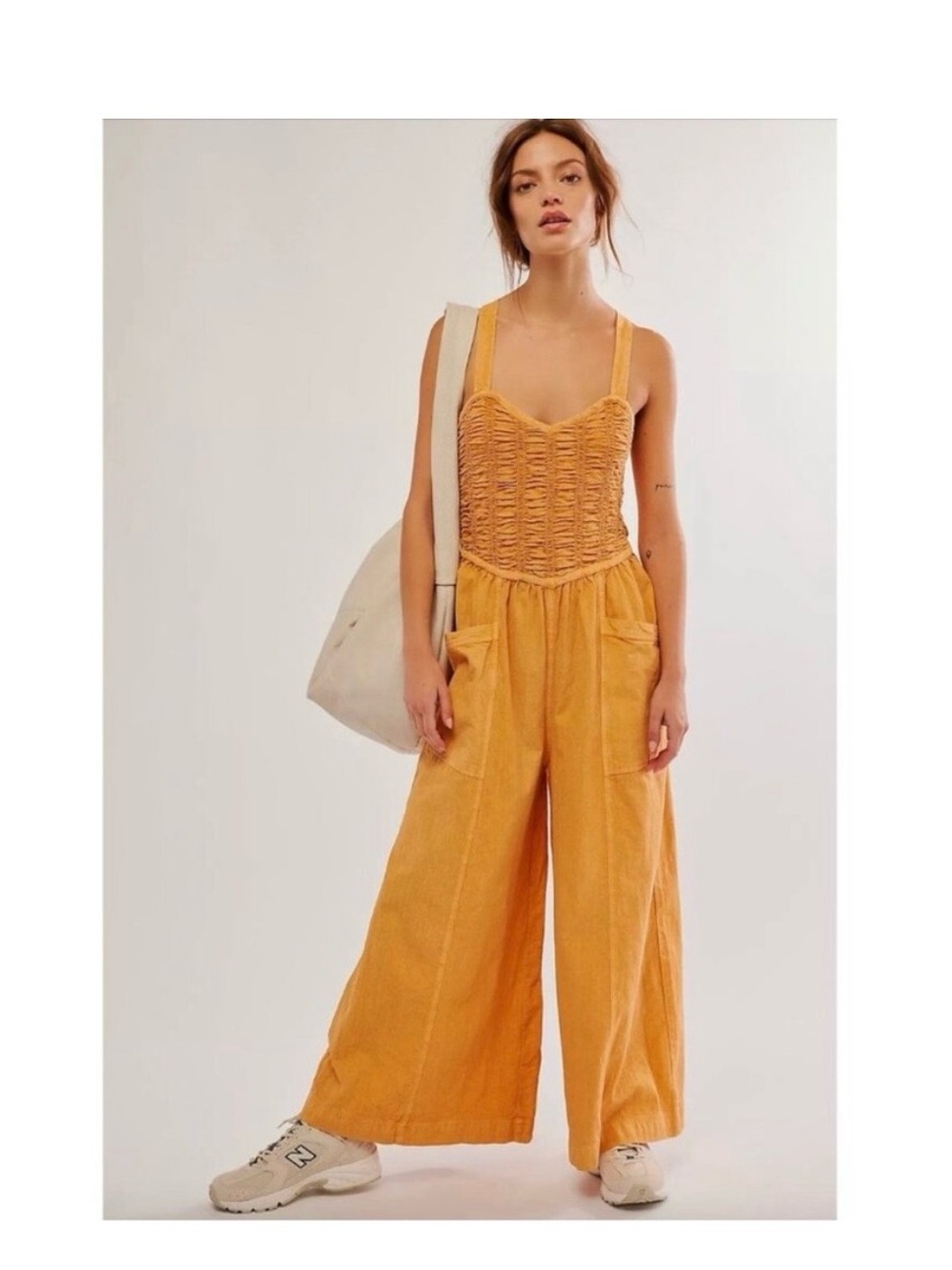 Free People Peachy Forever And Always Ruched One-Piece Wide Leg Pant Jumpsuit